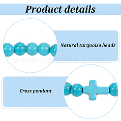 10шт. 10 стиля браслетов из натуральной лавы и окрашенной синтетической бирюзы с крестообразными бусинами&nbsp;BJEW-AN0001-76