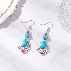 3 пара серег-подвесок из синтетического бирюзового сплава в тибетском стиле EJEW-JE06575