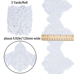 ポリエステルレーストリム  刺繍フラワー レース リボン プラスチック模造パール ビーズ  衣類用アクセサリー  ホワイト  5~5-1/8インチ（128~130mm）  約3ヤード/ロール&nbsp;OCOR-WH0070-43B