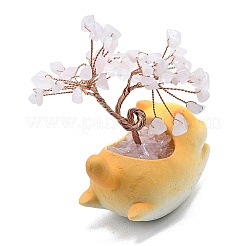 Украшения из натурального розового кварца в виде дерева жизни с кошачьими фигурками&nbsp;DJEW-K025-03B