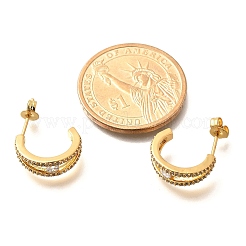 Серьги-гвоздики из латуни в форме буквы С с микропаве из прозрачных кубических цирконий&nbsp;EJEW-C126-08G