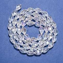 1strand Elektroplatte Glas facettierte Tropfen Perlen Stränge&nbsp;X-EGLA-D015-12x8mm-01