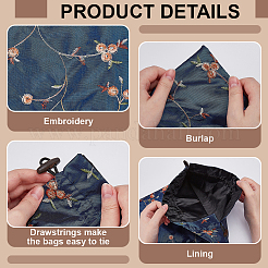 4 шт. 4 цвета вышитые мешочки из мешковины с цветочным узором&nbsp;ABAG-FG0001-09