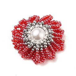手作りガラスシードビーズ織りビーズ  プラスチック製の模造パールビーズ付き  花  ミックスカラー  30~35x10mm&nbsp;PALLOY-JF00499