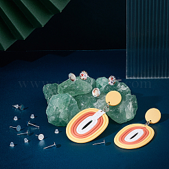 304ステンレススチールスタッドピアス金具500個  フラットパッドイヤリングポスト  500個のプラスチック製イヤーナット付き  銀  6x0.3mm  ピン：0.8mm&nbsp;STAS-UN0036-32