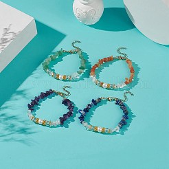 天然石チップ＆シェルパール＆ガラスビーズブレスレット 女性用  7-1/8インチ（18cm）&nbsp;BJEW-JB08990