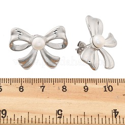 304ステンレススチールスタッドピアス  淡水パールビーズ付き  蝶結び  ステンレス鋼色  28x20.5mm&nbsp;EJEW-S246-01P