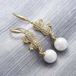 Серьги с подвесками из латуни с прозрачным фианитом и прозрачным фианитом EJEW-F362-11G