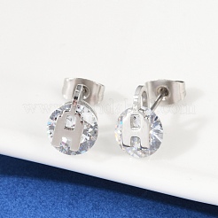 Серьги-гвоздики из нержавеющей стали 304 с микропаве из прозрачных кубических цирконий EJEW-Z089-03P