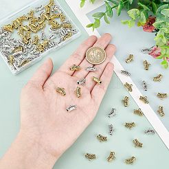 100色の合金チューブベイル2個  ループベイル  カーブチューブ保釈ビーズ  アンティークシルバー＆アンティーク金色  9x14x5mm  穴：2mm  内径：3mm  50個/カラー&nbsp;KK-FH0004-52