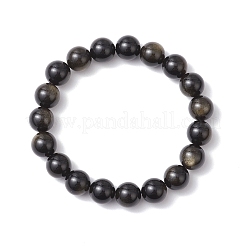 Браслеты из натурального золотистого обсидиана с круглыми бусинами для мужчин и женщин BJEW-JB11783-02