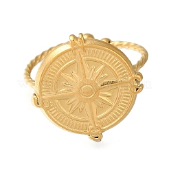 Плоское круглое с компасом кольцо-манжета из нержавеющей стали 304 для женщин&nbsp;RJEW-F161-02G-01