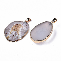 Colgantes de ágata blanca natural chapada en oro con borde&nbsp;LS-G-S359-194