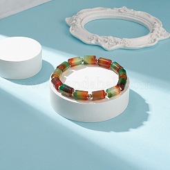 Bracciale elasticizzato con perline a colonna in agata naturale&nbsp;BJEW-JB08658-03