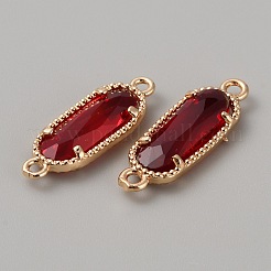 金メッキ真鍮パヴェガラスコネクタチャーム  多面的な楕円形のリンク  暗赤色  22x7x3.5mm  穴：0.5mm&nbsp;LS-FIND-WH0110-728G-09