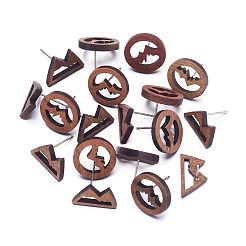 Серьги-гвоздики из натурального дерева в горном стиле&nbsp;DIY-TA0010-06