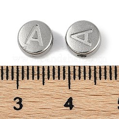 変色防止304ステンレススチールビーズ  アルファベット付きフラットラウンド  ステンレス鋼色  文字a  7x3.8mm  穴：1.8mm&nbsp;X-STAS-L082-019A-P