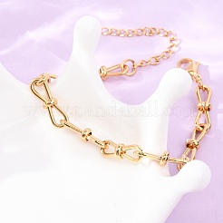 304ステンレススチール製蝶結びリンクチェーンブレスレット女性用  PVD真空メッキ  ゴールドカラー  6.89インチ（17.5cm）&nbsp;BJEW-F529-08G