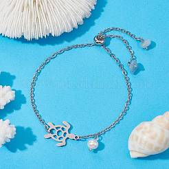 Регулируемый браслет из нержавеющей стали 304 с полым ползунком-черепахой BJEW-JB09812-02