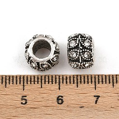 アンティークシルバーメッキ合金ラインストーン大穴ヨーロピアンビーズ  葉とロンデル  クリスタル  9x7mm  穴：5mm&nbsp;X-MPDL-R041-02A