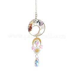 Decoraciones colgantes del árbol de la vida con piedras preciosas naturales mezcladas envueltas en alambre&nbsp;HJEW-K046-06G-01