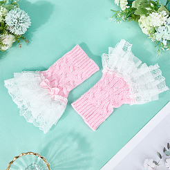 Бант хлопковые женские трикотажные цветочные кружевные манжеты на запястье для свадебной вечеринки AJEW-WH20060-34A