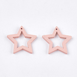 塗装ポプラウッドペンダント  スター  ピンク  24.5~25x24.5x2.5mm  穴：1.2mm&nbsp;WOOD-T021-10H