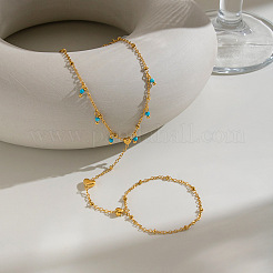 Armbänder mit runder Quaste aus synthetischem Türkis und herzförmigem Kettenring aus Edelstahl 304 für Damen&nbsp;NM6951
