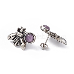 天然アメジスト ミツバチ ピアス  女性用真鍮ピン付きアンティークシルバー合金イヤリング  15.5x20.5mm  ピン：0.8mm&nbsp;EJEW-C016-01AS-06
