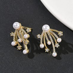 Серьги-гвоздики из латуни с микропаве из кубических цирконий в стиле фейерверк&nbsp;EJEW-G452-02G