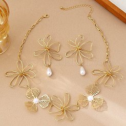 Наборы из цепочки из сплава и пластика с имитацией жемчуга в виде цветка и подвесок.&nbsp;FS-WG745E2-01