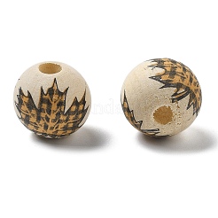ハロウィーンプリントのシマウッドヨーロピアンビーズ  ラウンド  葉  15x14.5mm  穴：4mm&nbsp;WOOD-G023-07B