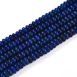 染め加工天然石ホワイトジェイドビーズ連売り  ロンデル  ダークブルー  4~5x2~3mm  穴：0.8mm  約142~150個/連  14.57~14.96''（37~38センチメートル）&nbsp;X-G-T139-57A-03