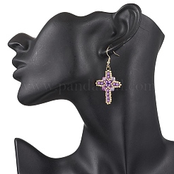 Серьги-крестики из нержавеющей стали 304 со стеклянными семенами EJEW-MZ00506-03