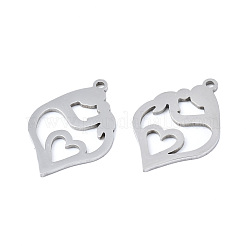 変色しない201ステンレススチールペンダント  レーザー切断  人間のハート  ステンレス鋼色  24x16x1mm  穴：1.4mm&nbsp;STAS-T044-254P