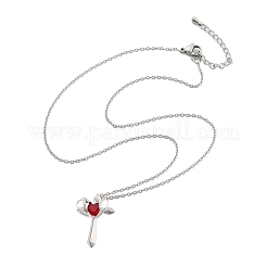 Латунные кубические цирконии ожерелья с подвеской в виде крылатого креста для женщин NJEW-C067-07P-01