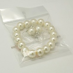 ガールフレンドのガラスパールジュエリーセットピアス＆ブレスレットのバレンタインギフト  中東ラインストーンと真鍮のピアスフック  乳白色  ブレスレット：約55内径  ピアス：約40mm長&nbsp;SJEW-JS00265-02