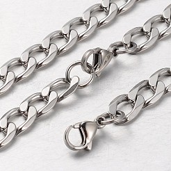 変色しにくい304ステンレススチールカーブチェーンネックレスとブレスレットセット  ステンレス製のロブスター留め金付き  多面カット  ステンレス鋼色  21.65インチ（550mm）  220mm（8-5/8インチ）&nbsp;SJEW-L379-09P
