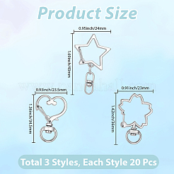 60 шт. 3 стиля поворотных карабинов из цинкового сплава&nbsp;IFIN-BBC0001-09