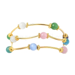 Mehrreihige Armbänder mit runden Katzenaugenperlen für Damen&nbsp;BJEW-JB12338-03