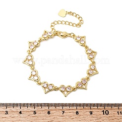 Браслеты-цепочки из латуни с микропаве из кубических цирконий в форме сердца&nbsp;BJEW-L715-01G-02