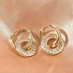 Латунные серьги-кольца из прозрачного кубического циркония&nbsp;EJEW-C181-09G