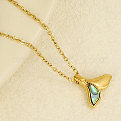 Collar de lujo con colgante de cola de ballena de concha de paua natural pavé de acero inoxidable 304&nbsp;EK0533-3