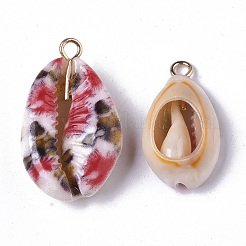 Кулоны с натуральными ракушками каури с принтом&nbsp;SSHEL-R047-02-B04