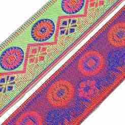 刺繍チロリアンテープ  ジャカードリボン  服飾材料  花柄  緑黄  2インチ（50mm）  7 m /ロール&nbsp;OCOR-WH0064-13H