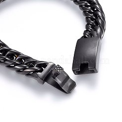 304ステンレススチールカーブチェーンブレスレット  箱の留め金付き  ガンメタ色  9インチ（23cm）  12x6mm&nbsp;BJEW-E346-12B