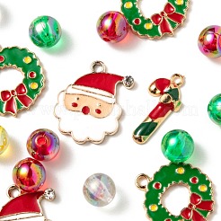 Diyのクリスマステーマブレスレット作成キット  環境に優しい透明アクリルビーズ付き  合金エナメルチャーム  真鍮製のオープン丸カンと弾性クリスタルスレッド  ミックスカラー  294個/セット&nbsp;DIY-LS0002-68