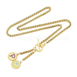 Collar con colgante de letra y ojo de acero inoxidable 304 con baño de iones (IP) y esmalte morado.&nbsp;STAS-Z102-01G-P