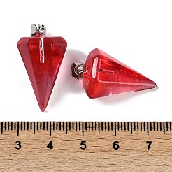 塗装ガラスペンダントスプレー  プラチナ鉄ループ付き  コーン  レッド  26.5x15.5x13.5mm  穴：7.5mm&nbsp;GLAA-Z007-03H