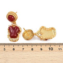 Латунные микропаве прозрачные кубические цирконии плоские круглые с самородками висячие серьги-гвоздики EJEW-Z131-02G